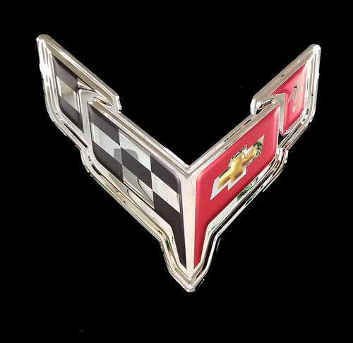 CORVETTE C8 FLAGS BADGE CHROME EMBOSSED 22