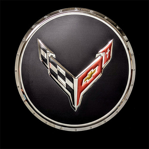 CORVETTE C8 FLAGS BADGE CHROME EMBOSSED 22