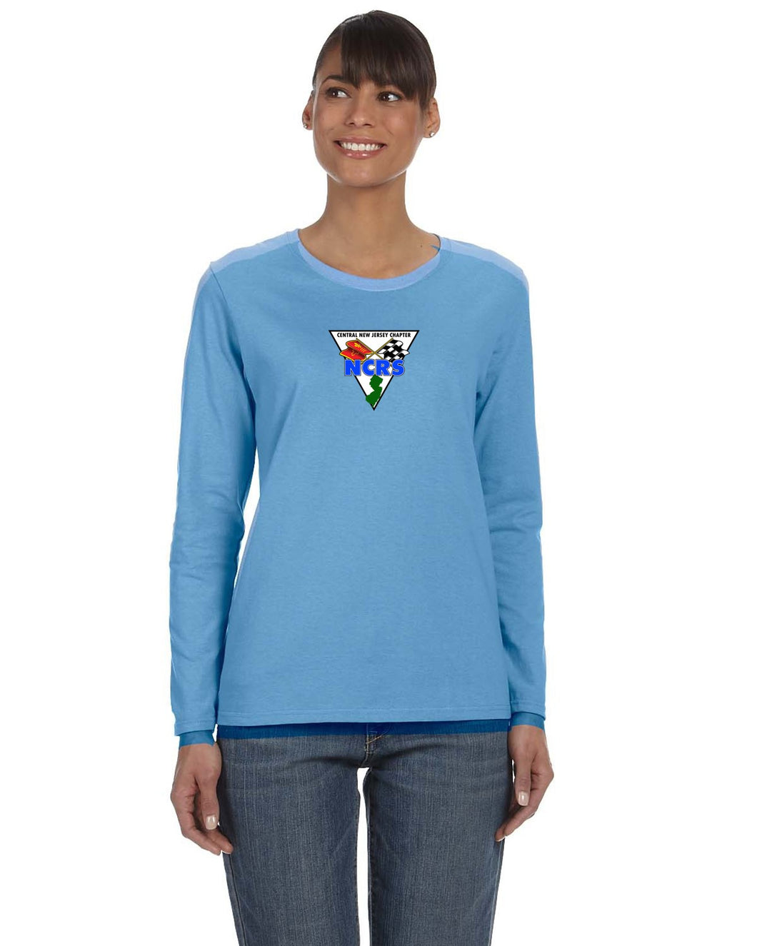 NCRS CENTRAL NEW JERSEY Cotton -LADIES- LONG SLEEVE T-shirt (full logo printed on front)